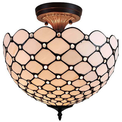 Tiffany-style Jewel 2-light Semi-flush Ceiling Fixture, 16-inch 