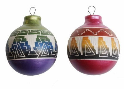 Brightly Painted Etchware Pottery Ornament