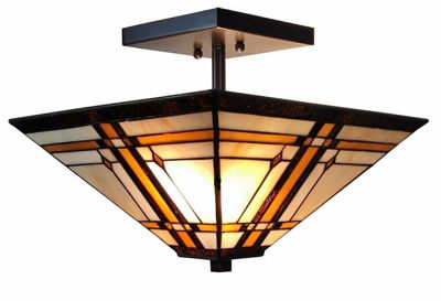 Tiffany Style Mission 2 Light Semi Flush Ceiling Fixture 14 Inch