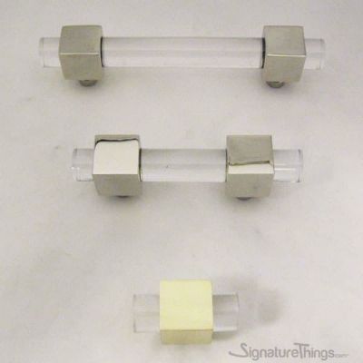 SignatureThings.com Brass Hardware Modern Cube and Crown Lucite Cabinet Pulls - 3/4" Dia