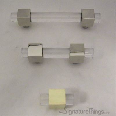 SignatureThings.com Brass Hardware Modern Cube and Crown Lucite Cabinet Pulls - 3/4" Dia