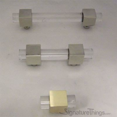SignatureThings.com Brass Hardware Modern Cube and Crown Lucite Cabinet Pulls - 3/4" Dia
