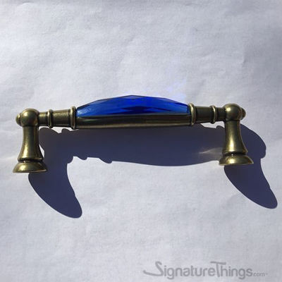 SignatureThings.com Brass Hardware Blue Glass Crystal Cabinet Pull