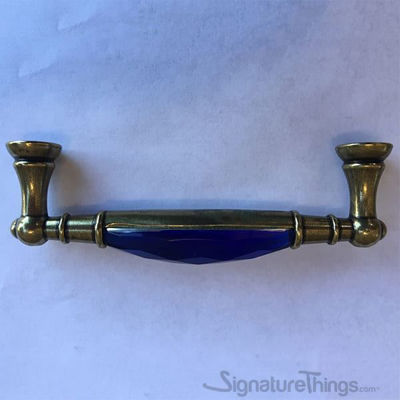 SignatureThings.com Brass Hardware Blue Glass Crystal Cabinet Pull