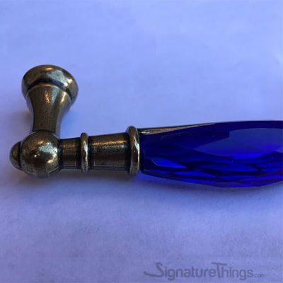 SignatureThings.com Brass Hardware Blue Glass Crystal Cabinet Pull