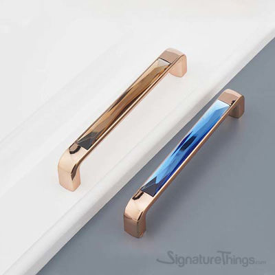 SignatureThings.com Brass Hardware Blue Amber Crystal Glass Handle Round Corner