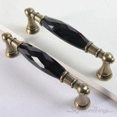 SignatureThings.com Brass Hardware Retro Style Black Crystal Handle